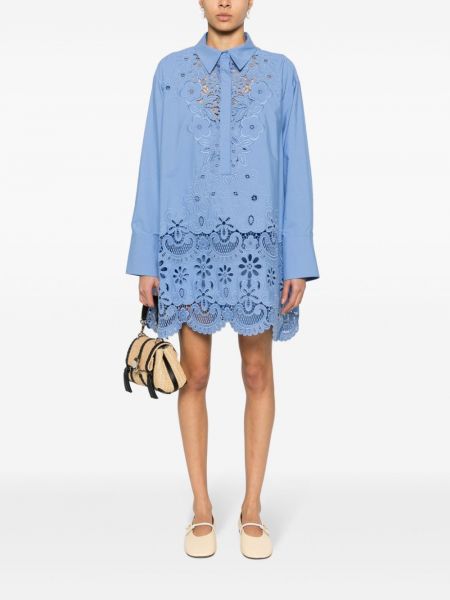 Květinové bavlněné mini šaty Valentino Garavani modré