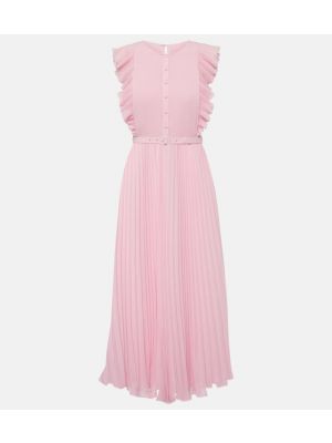 Πλισέ μίντι φόρεμα από σιφόν με βολάν Self-portrait ροζ