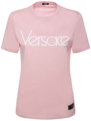 Тениска с принт от джърси Versace розово