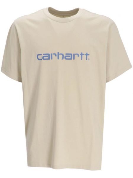 Raštuotas medvilninis marškinėliai Carhartt Wip smėlinė