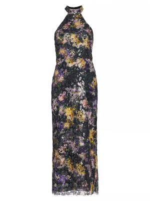 Кружевной платье миди в цветочек с принтом Ml Monique Lhuillier