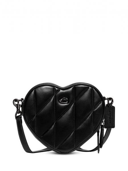 Кожаная мини сумочка с сердечками Coach черная