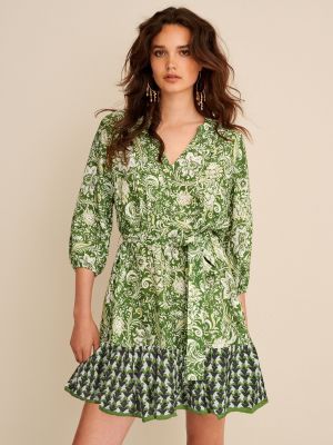 Платье мини в цветочек с принтом с длинным рукавом Next зеленое