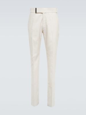 Jedwabne spodnie klasyczne wełniane slim fit Tom Ford beżowe