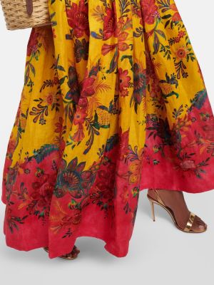 Ľanové kvetinové ľanové dlouhé šaty Zimmermann ružová