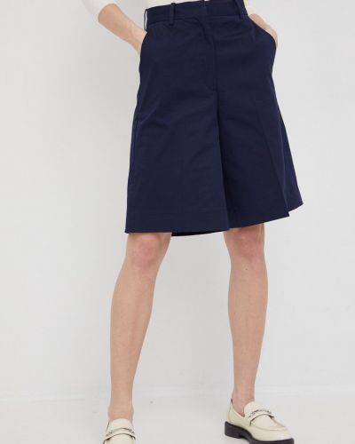 Lacoste pantaloni scurti femei, culoarea albastru marin, neted, high waist