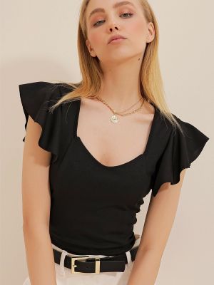 Bluza z v-izrezom Trend Alaçatı Stili črna