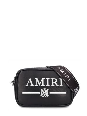 Kožená crossbody kabelka s výšivkou Amiri čierna