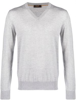 Плетен пуловер с v-образно деколте Moorer сиво