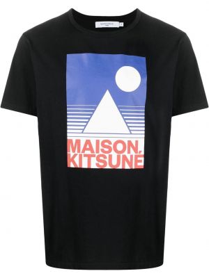 Trykt t-skjorte Maison Kitsuné svart