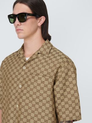 Λινό πουκάμισο ζακάρ Gucci μπεζ