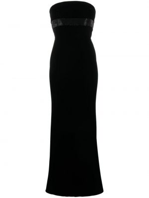 Кадифена вечерна рокля с кристали Giorgio Armani черно
