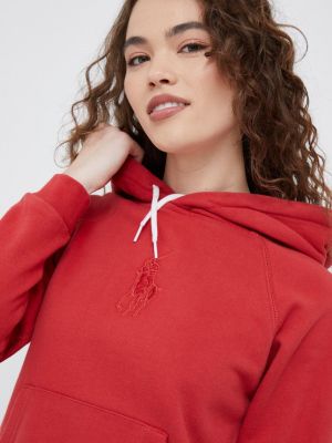 Pamučna hoodie s kapuljačom Polo Ralph Lauren crvena