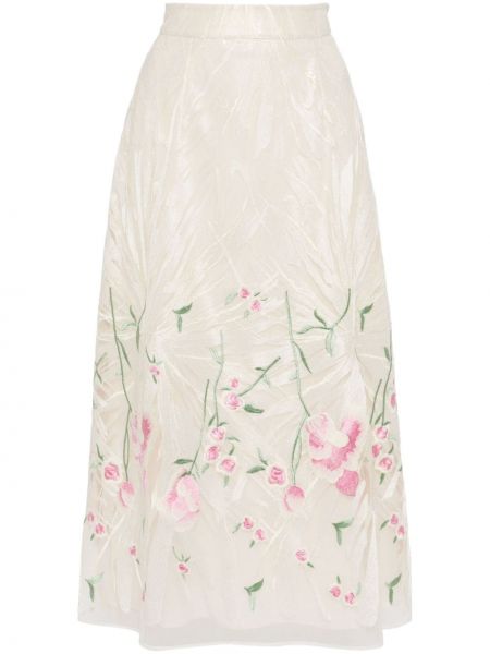 Suknja s cvjetnim printom od tila Elie Saab bijela