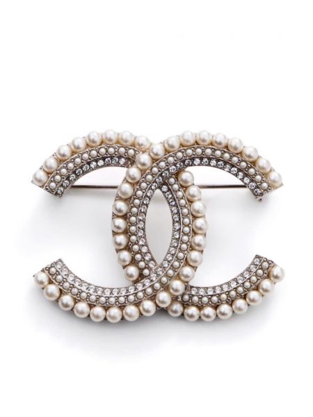 Brož s perlami Chanel Pre-owned stříbrná