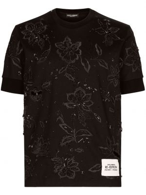 Pamučna majica s cvjetnim printom Dolce & Gabbana crna