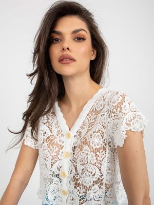 Ажурна блуза с къс ръкав Fashionhunters бяло