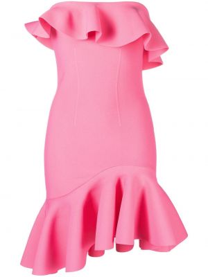 Koktejlkové šaty s volánmi Alexander Mcqueen ružová
