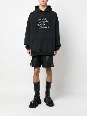 Raštuotas medvilninis džemperis su gobtuvu Vetements juoda