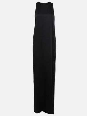 Satynowa sukienka długa drapowana Saint Laurent czarna