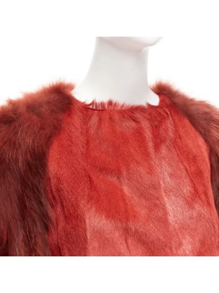 Długa kurtka z futerkiem Giambattista Valli Pre-owned czerwona