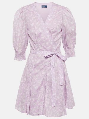 Хлопковое платье мини в цветочек с принтом Polo Ralph Lauren фиолетовое