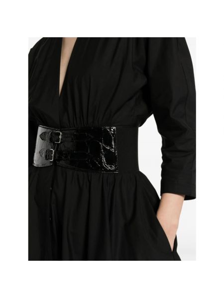 Vestido midi de algodón con escote v manga larga Alaïa negro