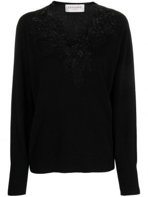 Sweter w kwiatki koronkowy Ermanno Firenze czarny