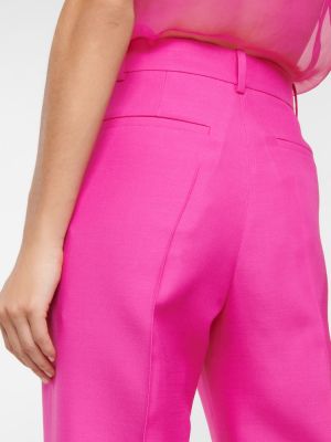 Μεταξωτό μάλλινο παντελόνι με ίσιο πόδι Valentino ροζ