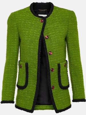 Cappotto di lana in tweed Saint Laurent verde