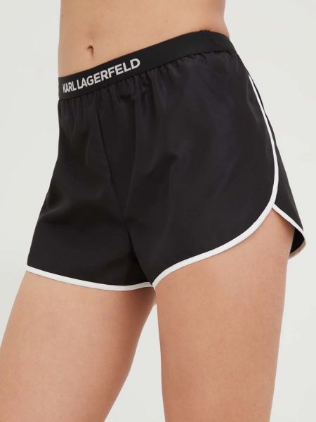 Karl Lagerfeld pantaloni scurti femei, culoarea negru, neted, medium waist