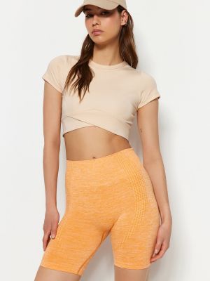 Teplákové nohavice s vysokým pásom Trendyol oranžová