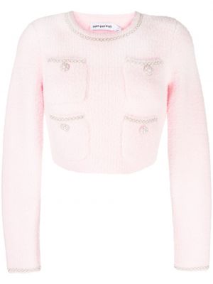 Sweter z okrągłym dekoltem z kryształkami Self-portrait różowy