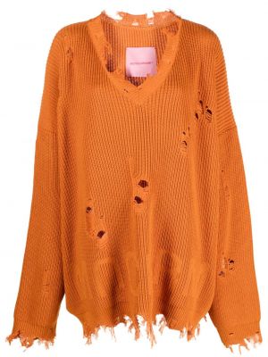 Едноцветен пуловер с протрити краища Monochrome оранжево