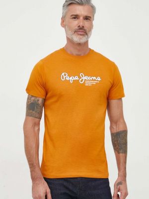 Bavlněné tričko s potiskem Pepe Jeans oranžové