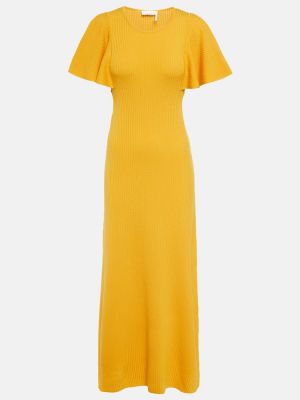Μάλλινη μίντι φόρεμα Chloã© κίτρινο