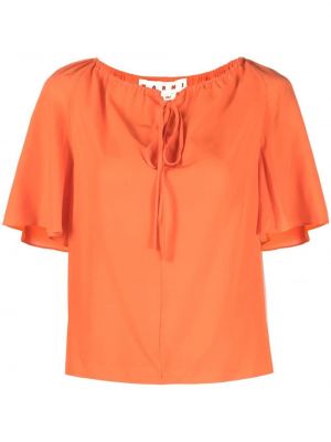 Jedwabna bluzka z okrągłym dekoltem Marni pomarańczowa