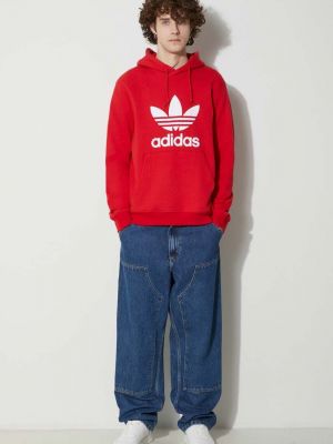 Bluza z kapturem bawełniana z nadrukiem Adidas Originals czerwona