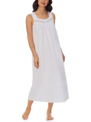 Хлопковая ночная рубашка без рукавов в полоску Eileen West белая