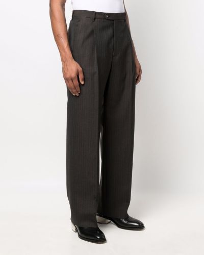 Pruhované vlněné rovné kalhoty Gucci šedé