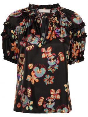 Bluză de mătase cu model floral cu imagine Ulla Johnson negru