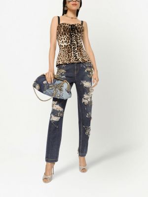 Leopardí šněrovací top s potiskem Dolce & Gabbana hnědý