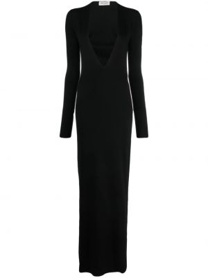 Volnena dolga obleka Saint Laurent črna
