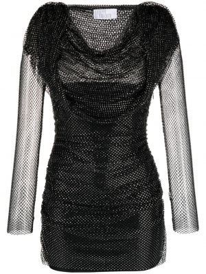 Sukienka koktajlowa z kapturem z siateczką z kryształkami Giuseppe Di Morabito czarna