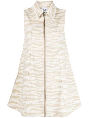 Raštuotas džinsinė suknelė su zebro raštu Ganni smėlinė
