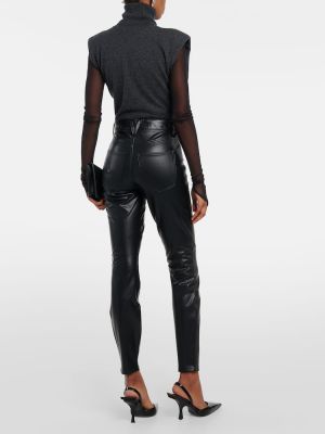 Slim fit kožené nohavice z ekologickej kože Veronica Beard čierna
