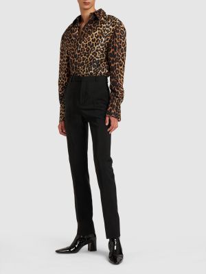 Zīda krekls ar apdruku ar leoparda rakstu Saint Laurent brūns