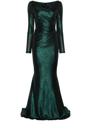 Sukienka wieczorowa z dekoltem w serek drapowana Talbot Runhof zielona