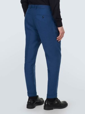 Slim fit ľanové nohavice Dolce&gabbana modrá