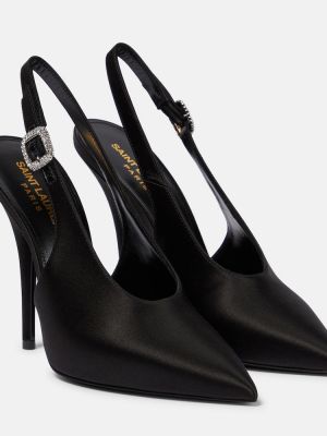 Pantofi cu toc din satin slingback Saint Laurent negru